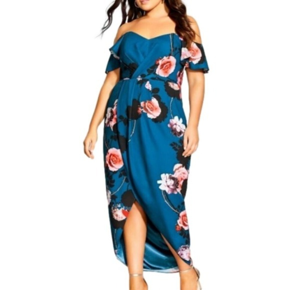 CITY Chic Floral Bliss Maxi‎ Dress Party Cocktail teal plus Size S 16